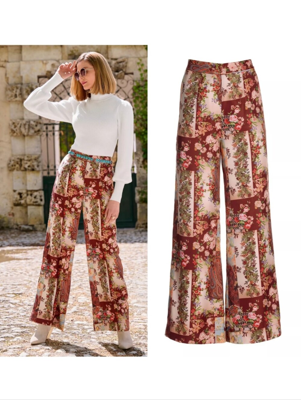 Boston Proper Patchwork Print High Waist Palazzo Pant Size Medium